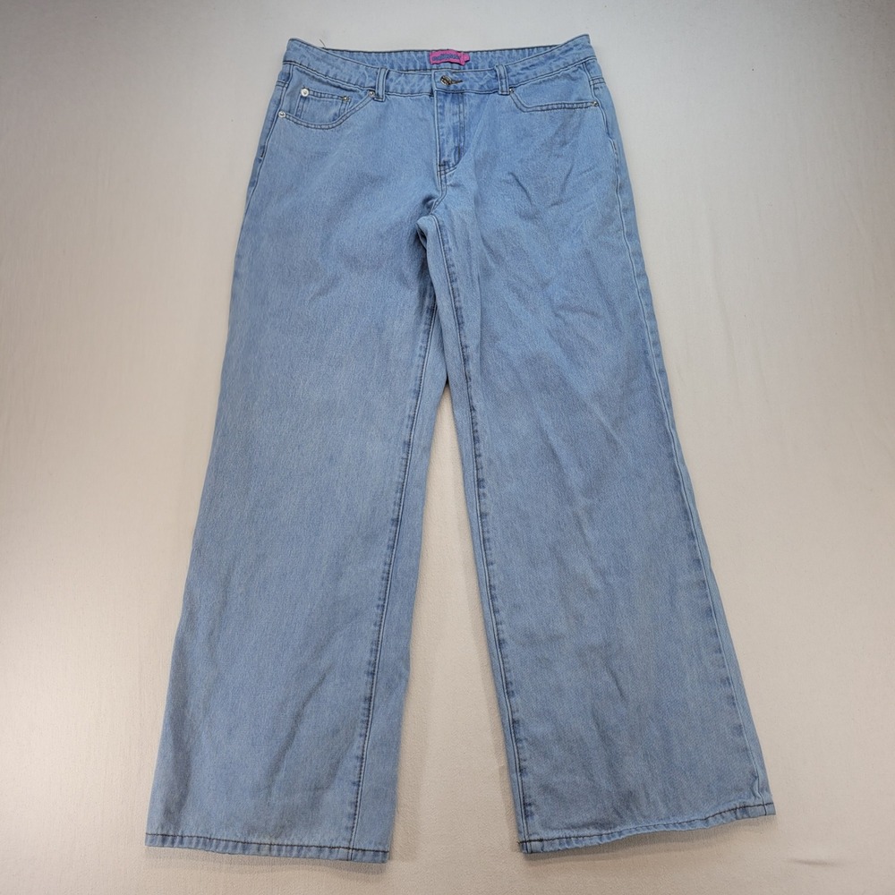 Edikted Wide Leg Jeans Womens Large Light Blue Denim Baggy Y2K Style High Rise